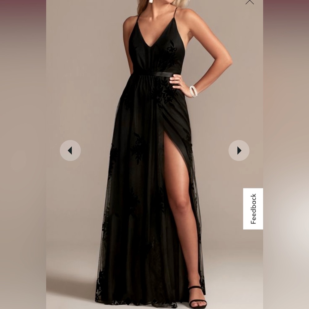 Black Flocked Tulle Low-Back Bridesmaid Dress by Galina Signature STYLE#GS290044